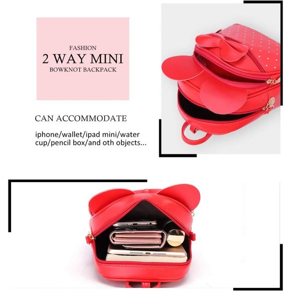 Bowknot Polka Dot Mini Backpack And Convertible Shoulder Bag Purse for Women - Picture 3 of 8